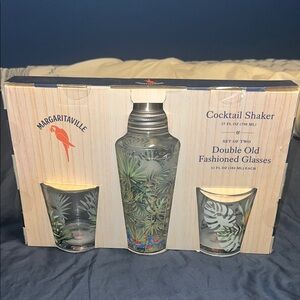 Margaritaville Palm Design Cocktail Shaker Set with Double Old Fashioned Glasses